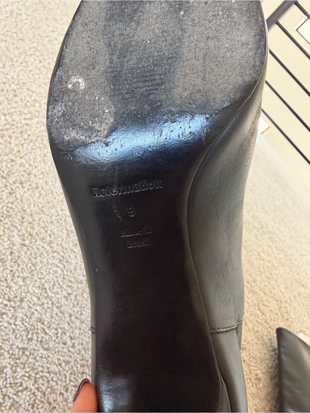 Reformation Remy Leather Knee-High Square-Toe Kitten Heel Boots in Black - Picture 11 of 11